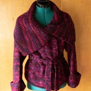 Marc by Marc Jacobs 100% Wool Burgundy Purple Pink Belt Collar Sweater wmns L/XL